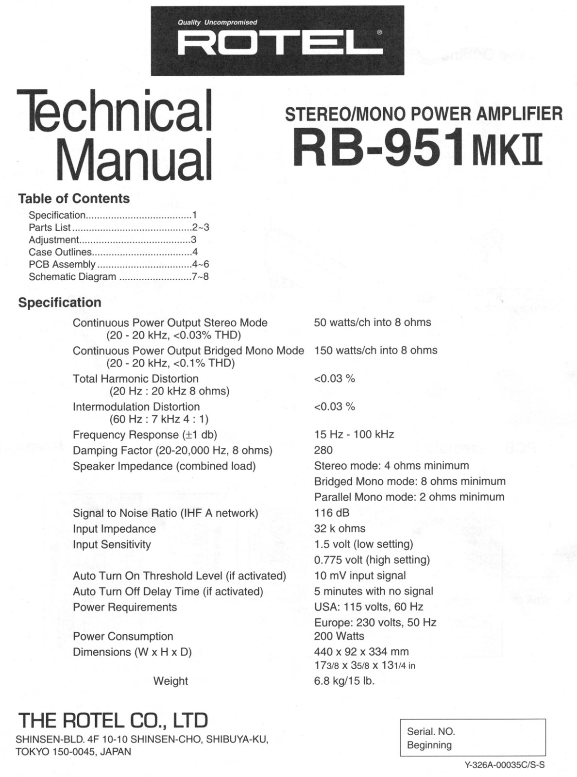 Rotel RB-951 Mk2 Service manual