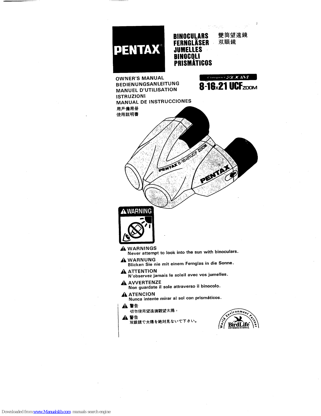 Pentax UCF Zoom 8-16x21, 8-16x21 UCF Zoom Owner's Manual