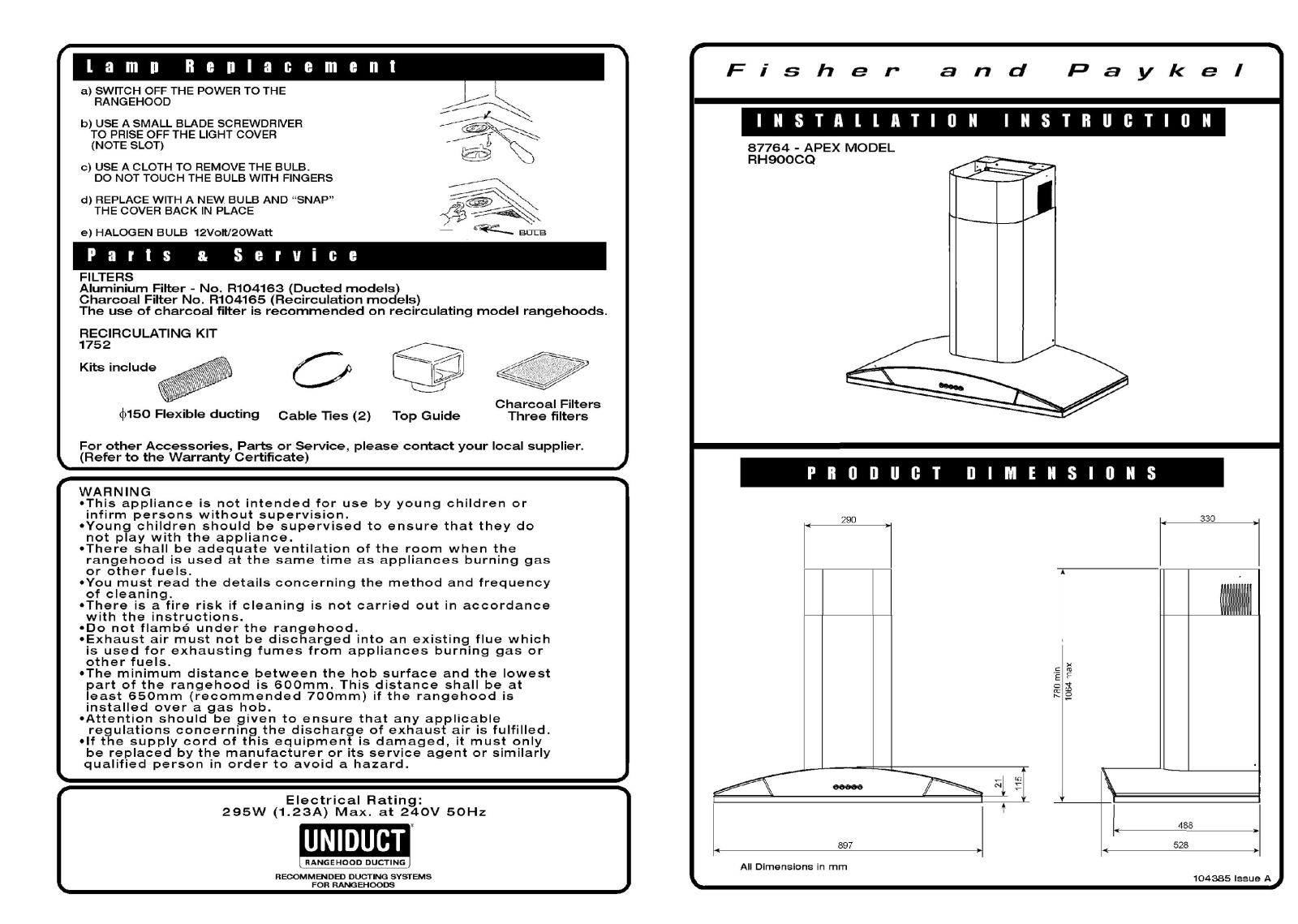 Fisher & Paykel RH900CQ User Manual