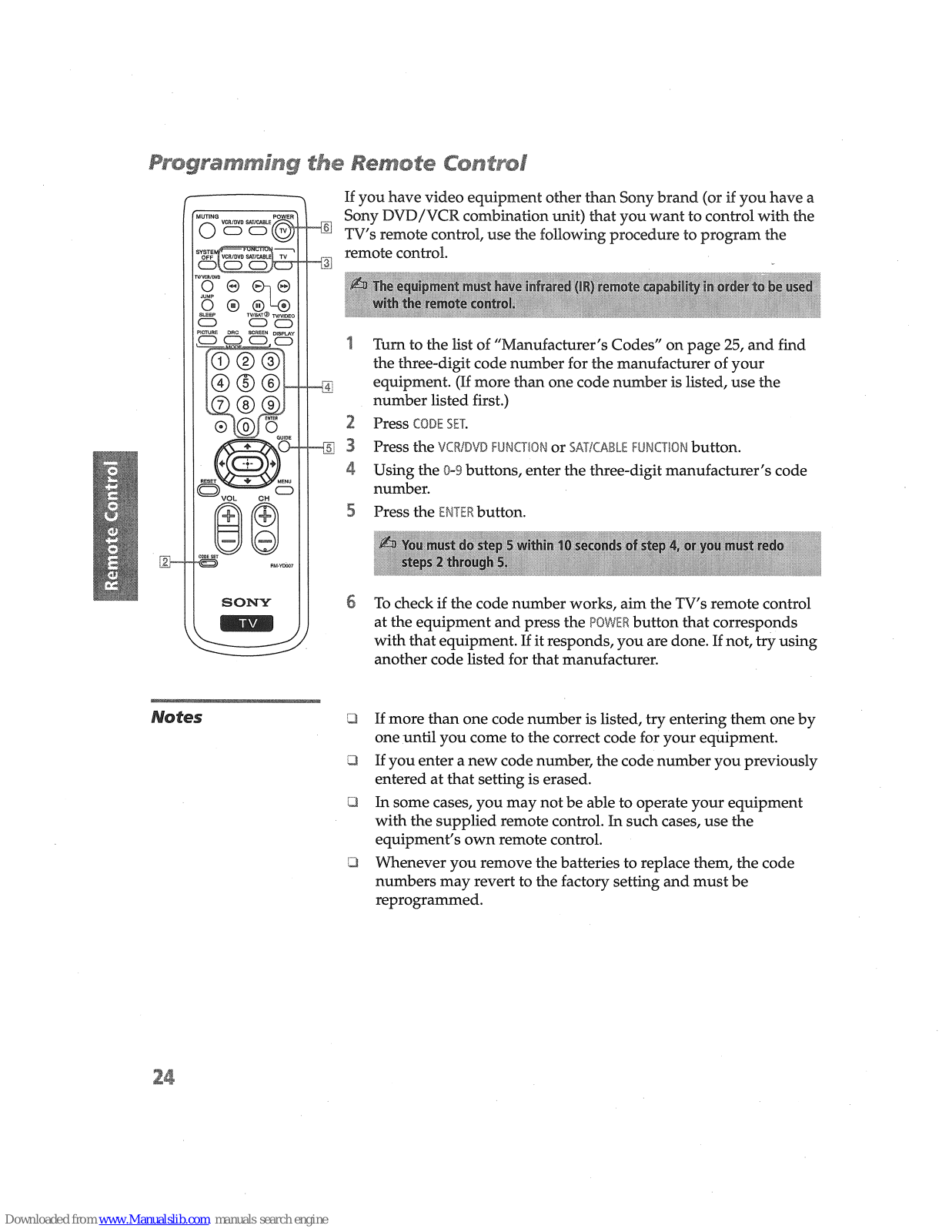 Sony RM-YD007 Programming Manual