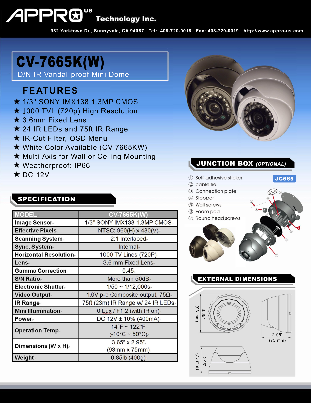 Appro CV-7665K, CV-7665KW Specsheet - ManualMachine.com