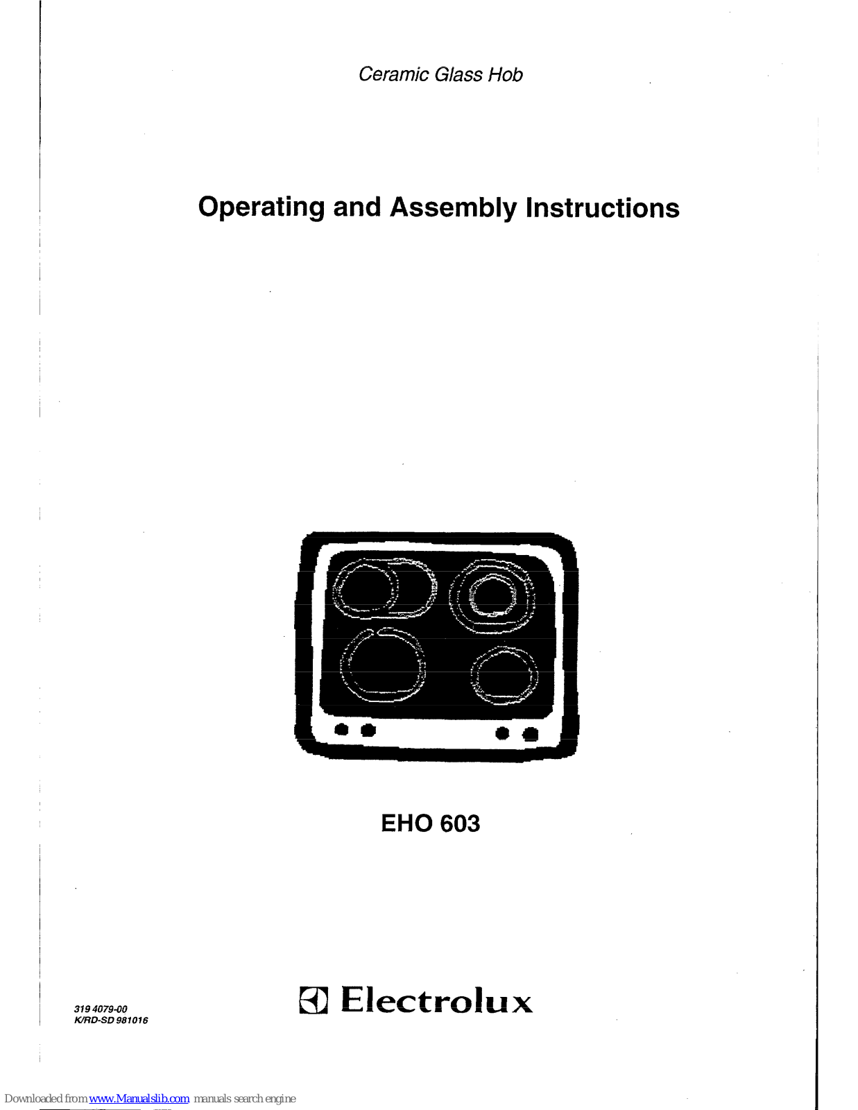 Electrolux EHO 603 Operating And Assembly Instructions Manual