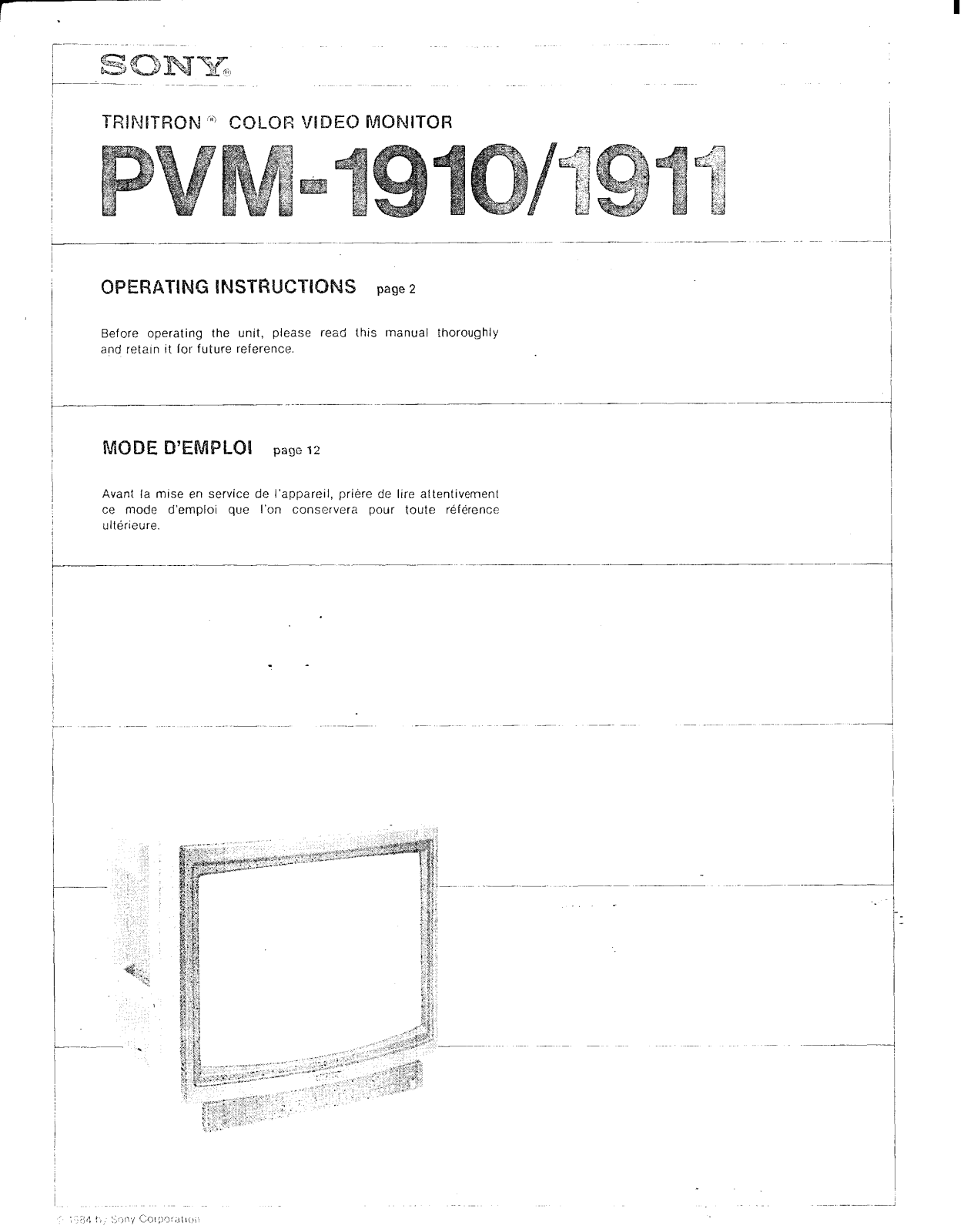 Sony PVM-1910 User Manual