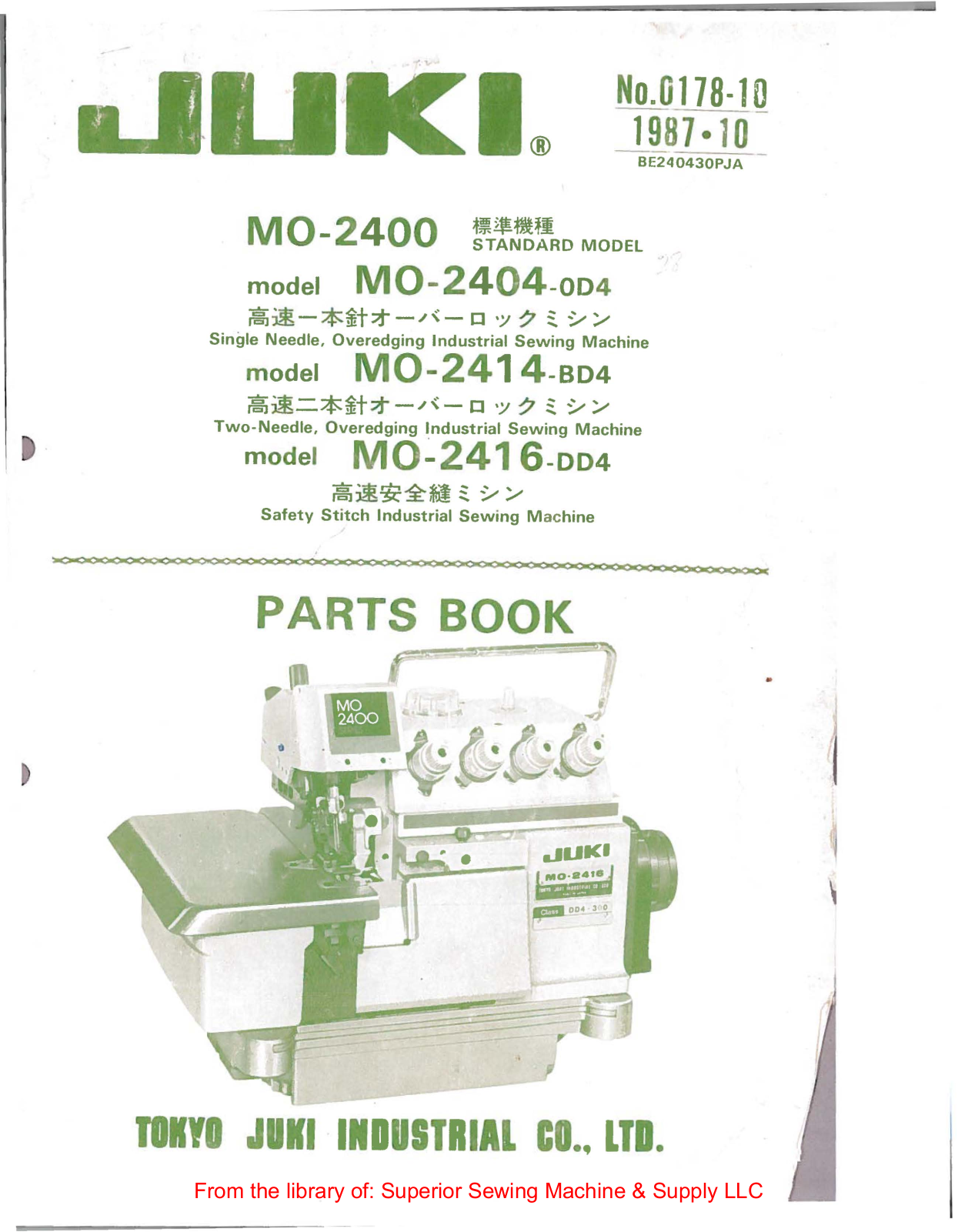 Juki MO-2404-0D4, MO-2414-BD4, MO-2416-DD4 Manual