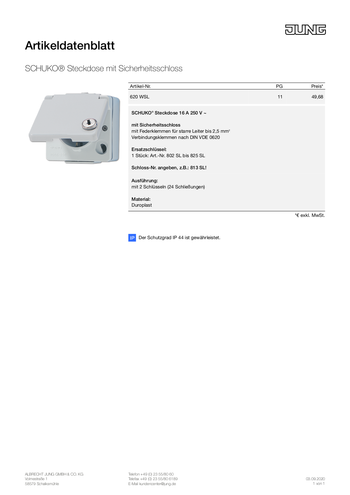 Jung 620 WSL User Manual