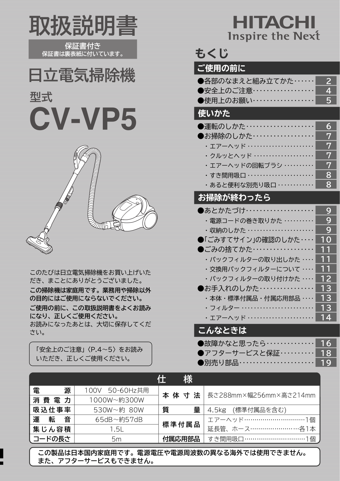 Hitachi CV-VP5 User guide