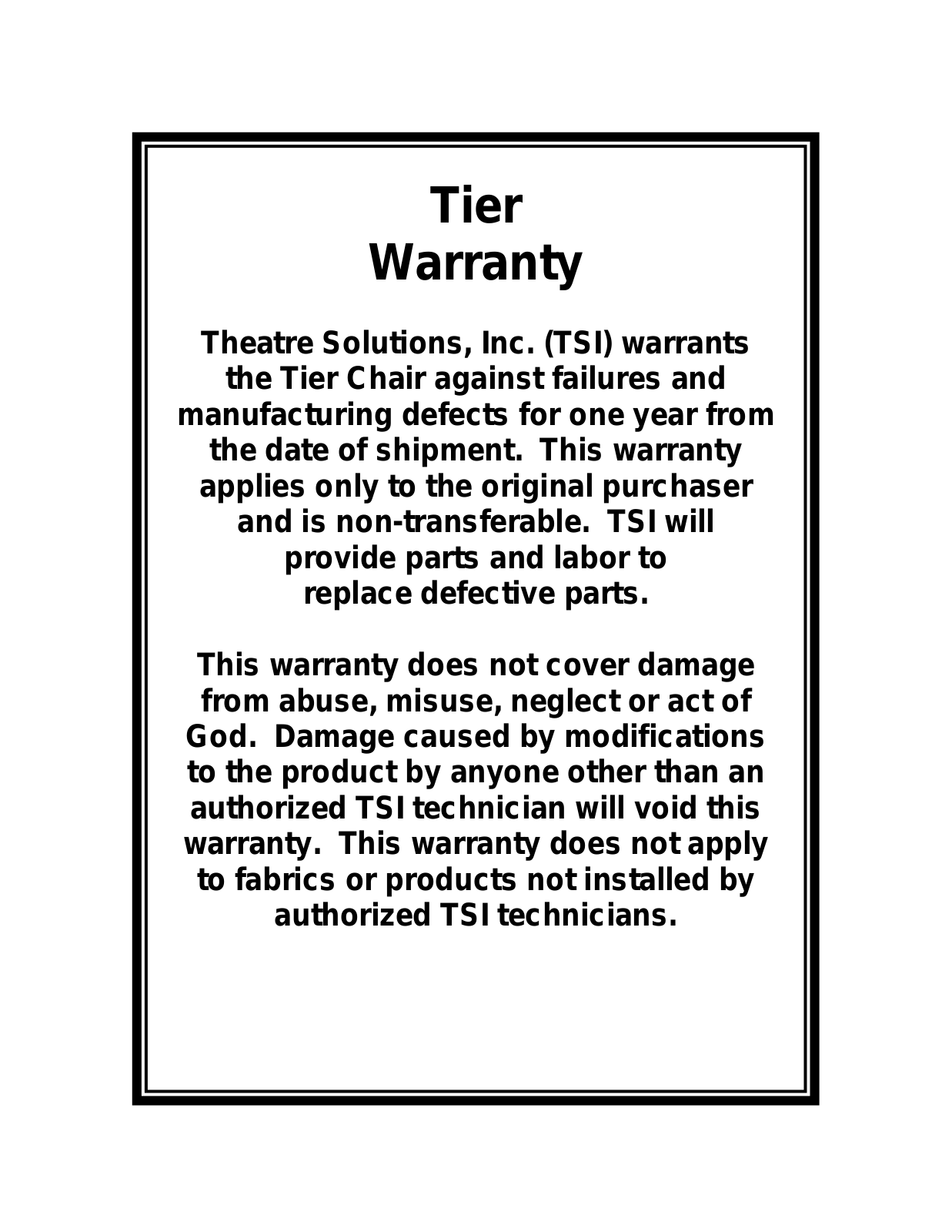 Theatre Solution Tier Warranty User Manual