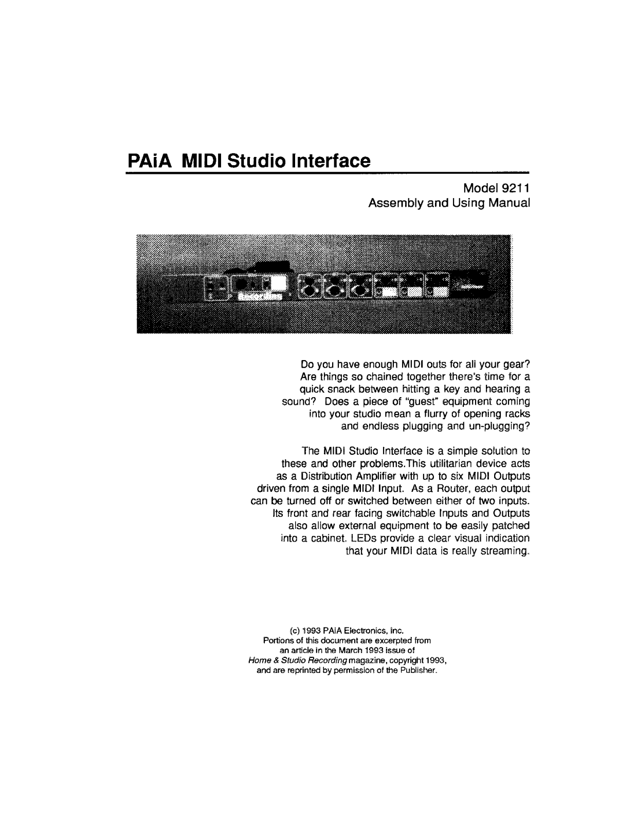 PAiA Electronics 9211 User's Manual