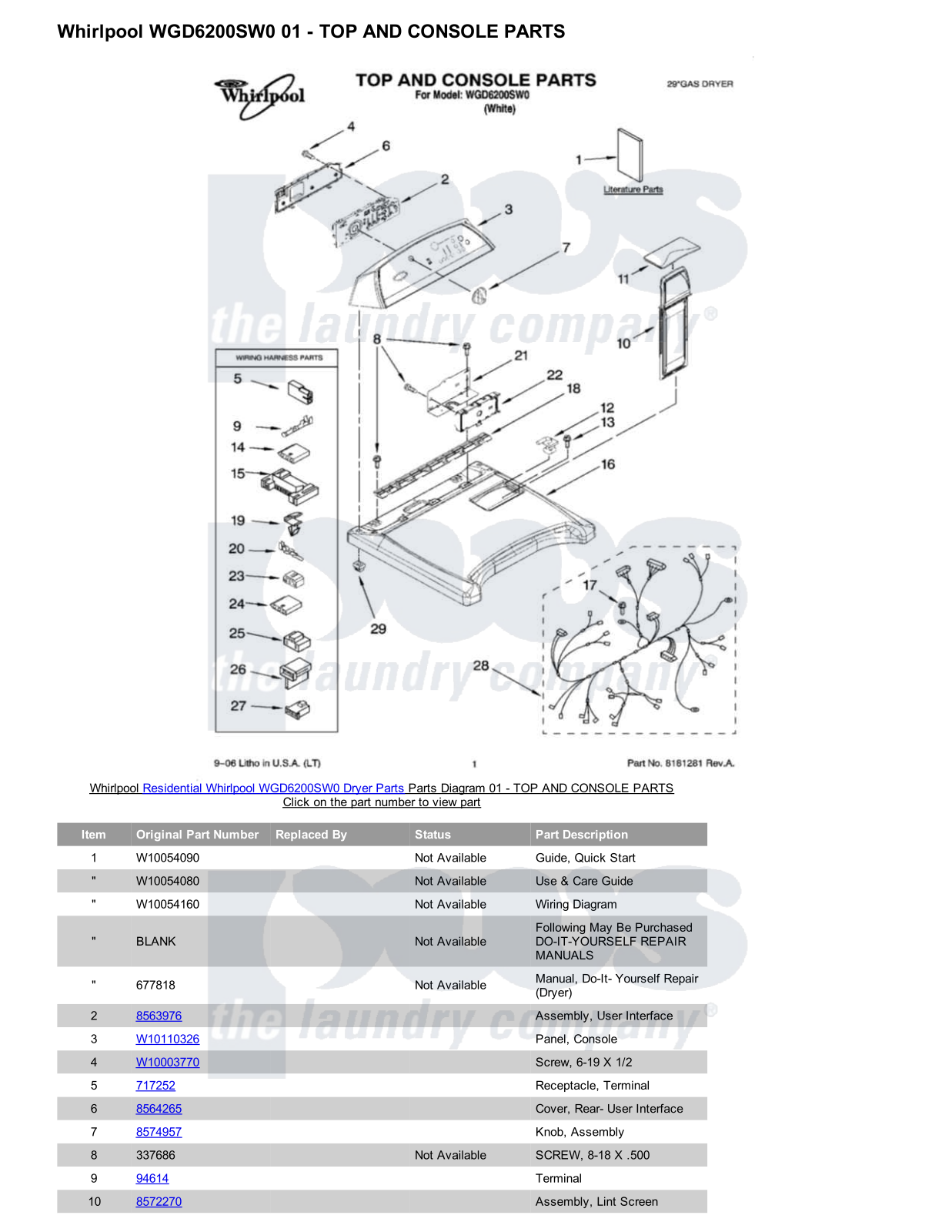 Whirlpool WGD6200SW0 Parts Diagram