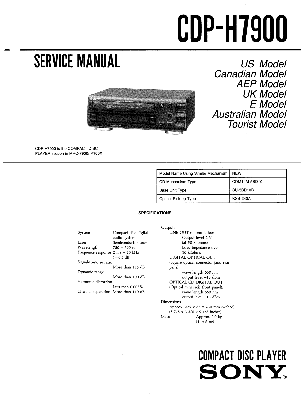 Sony CDPH-7900 Service manual