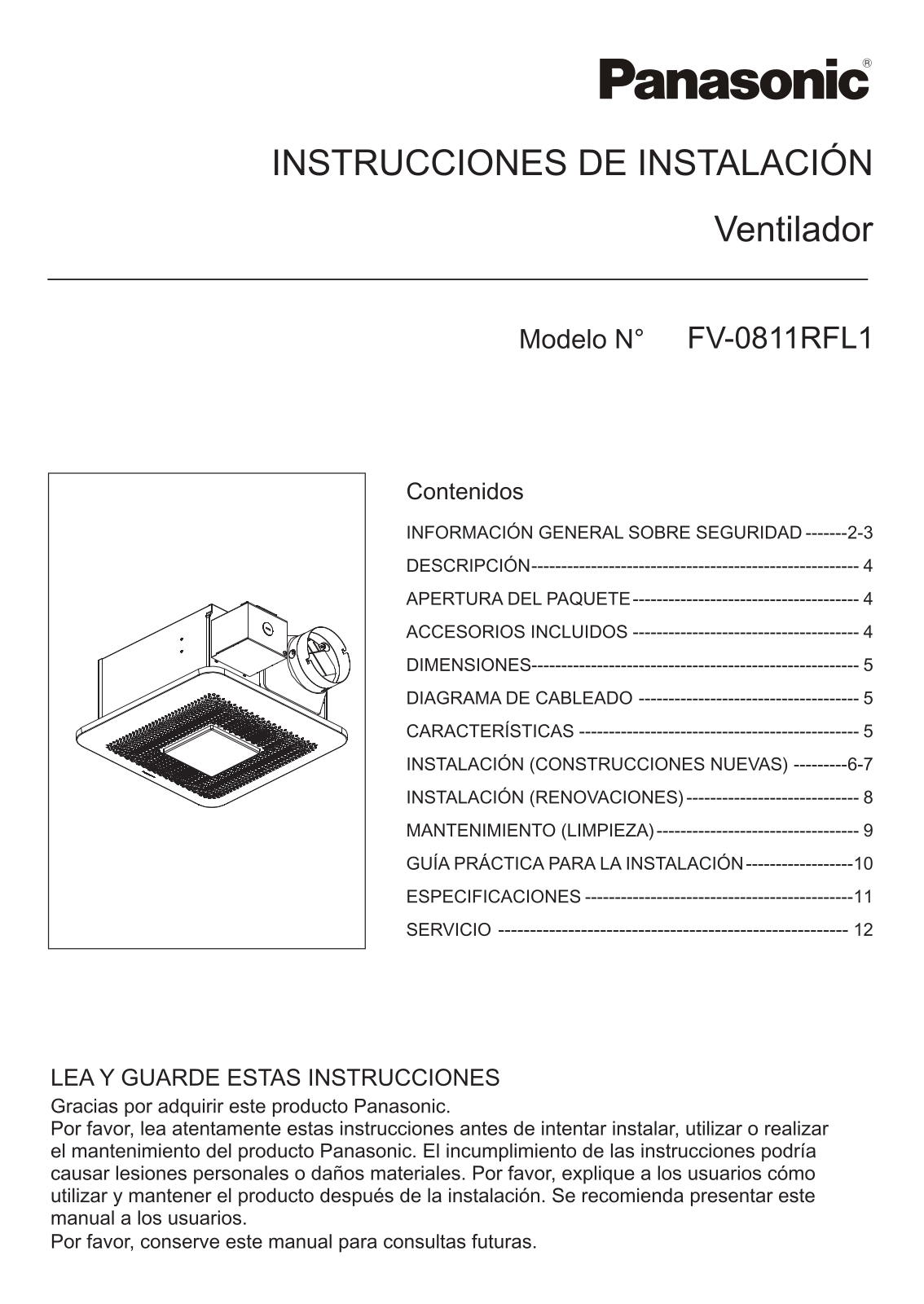 Panasonic fv-0811rfl1 installation