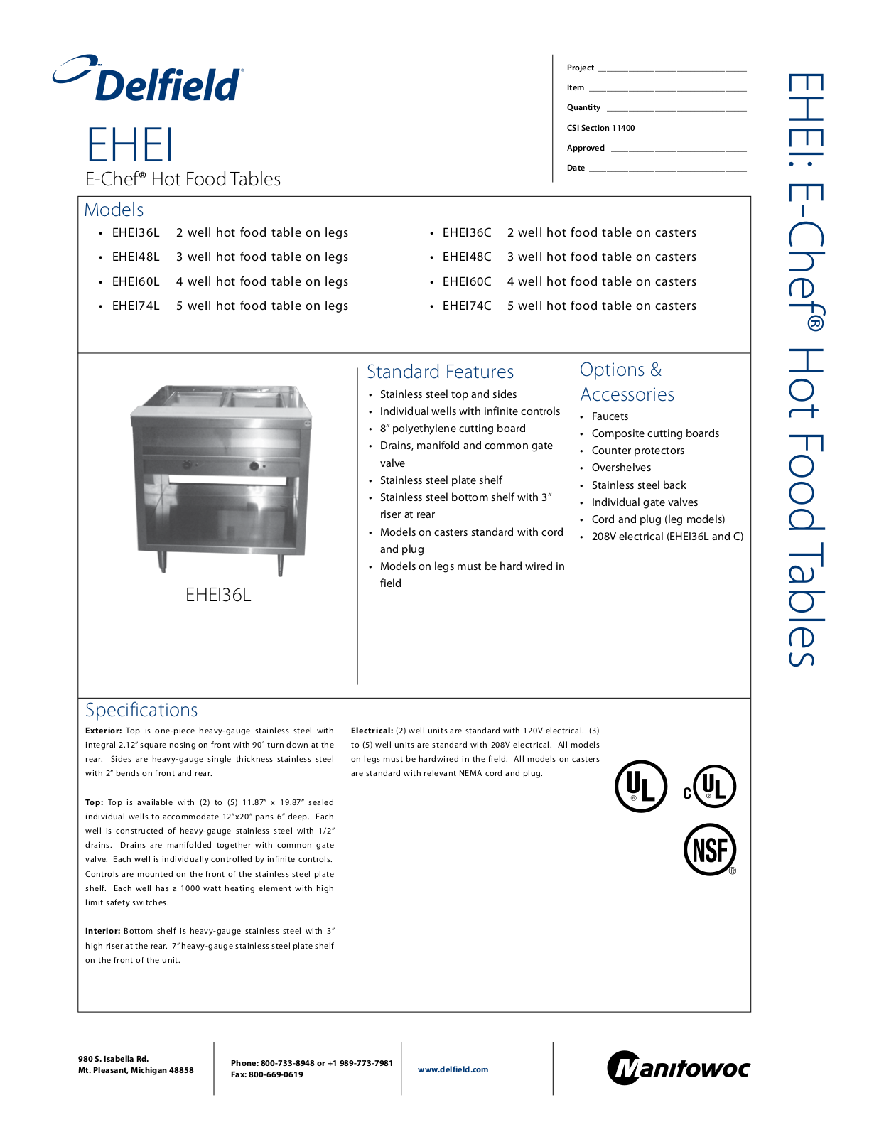 Delfield EHEI36L, EHEI48L, EHEI60L, EHEI74L, EHEI36C General Manual