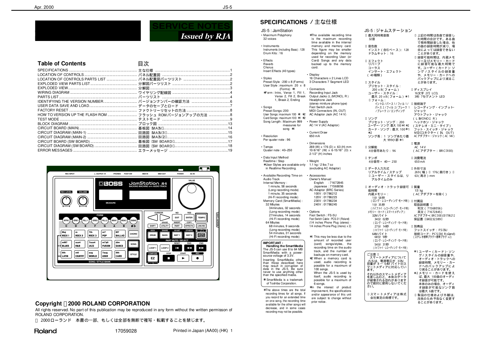 Roland JS-5 Schematic