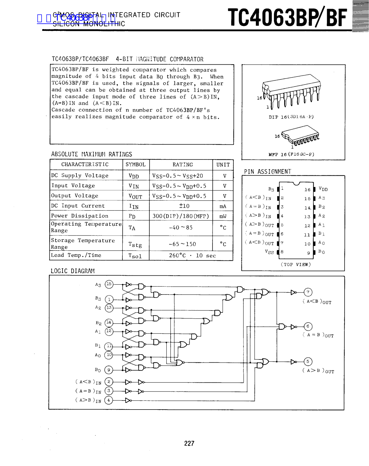 TOSHIBA TC4063BP, TC4063BF Technical data