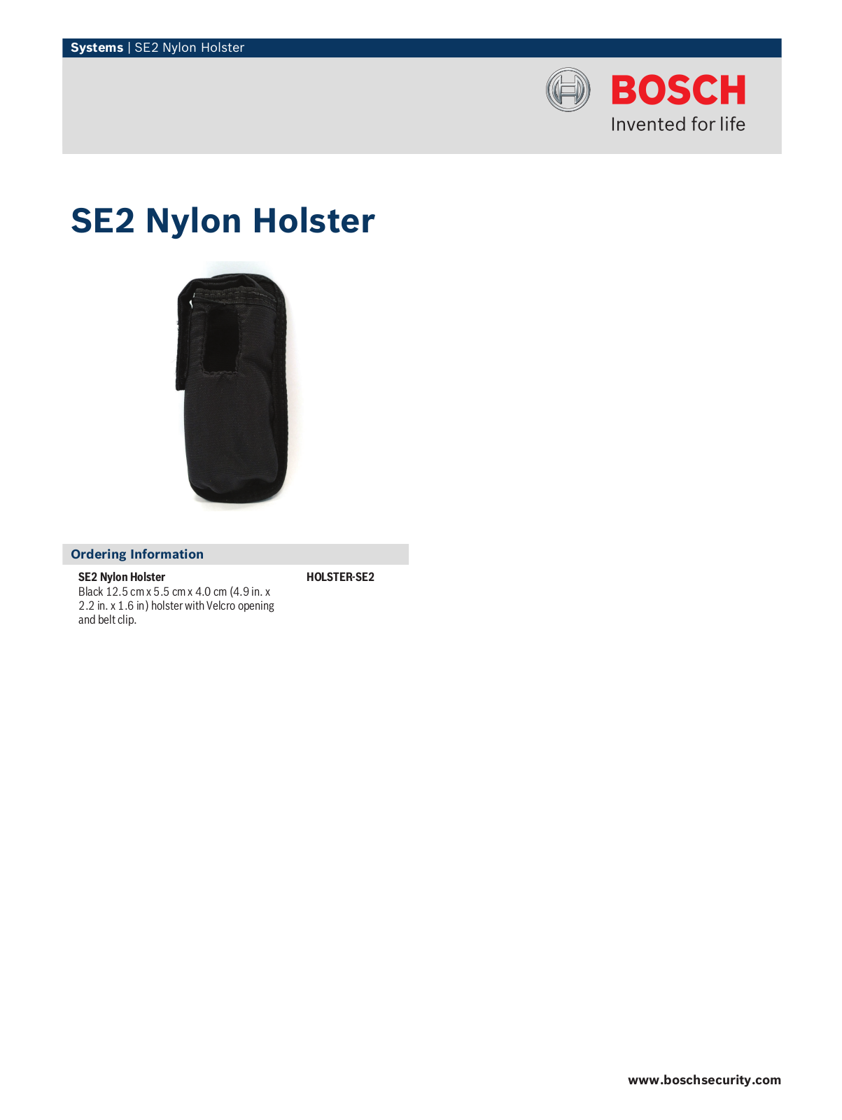 Bosch HOLSTER-SE2 Specsheet