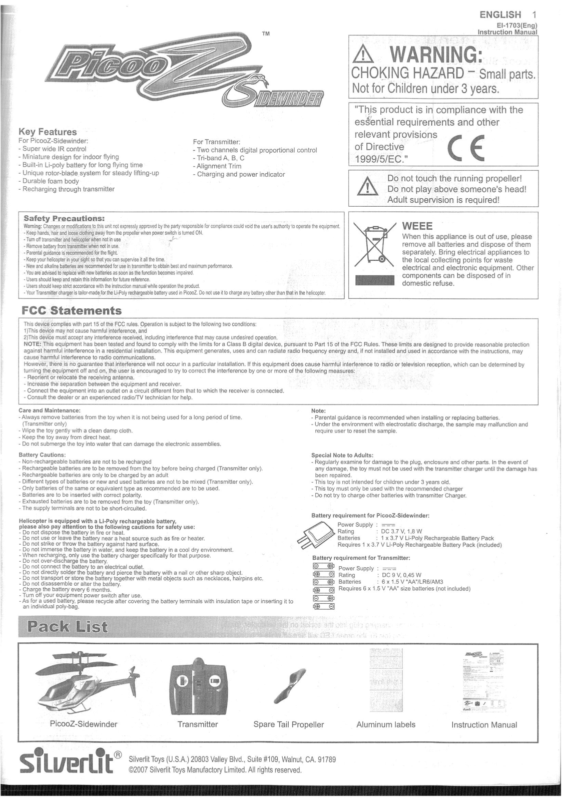 Silverlit PICCOZ SIDEWINDER User guide - ManualMachine.com
