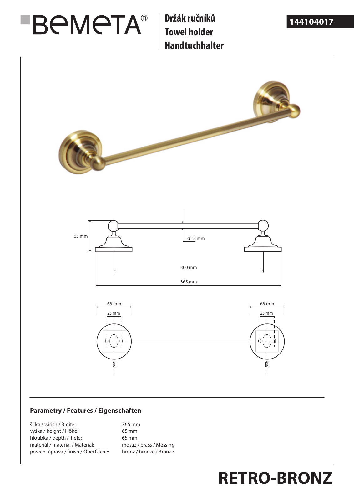 Bemeta RETRO - BRONZ 144104017 User guide