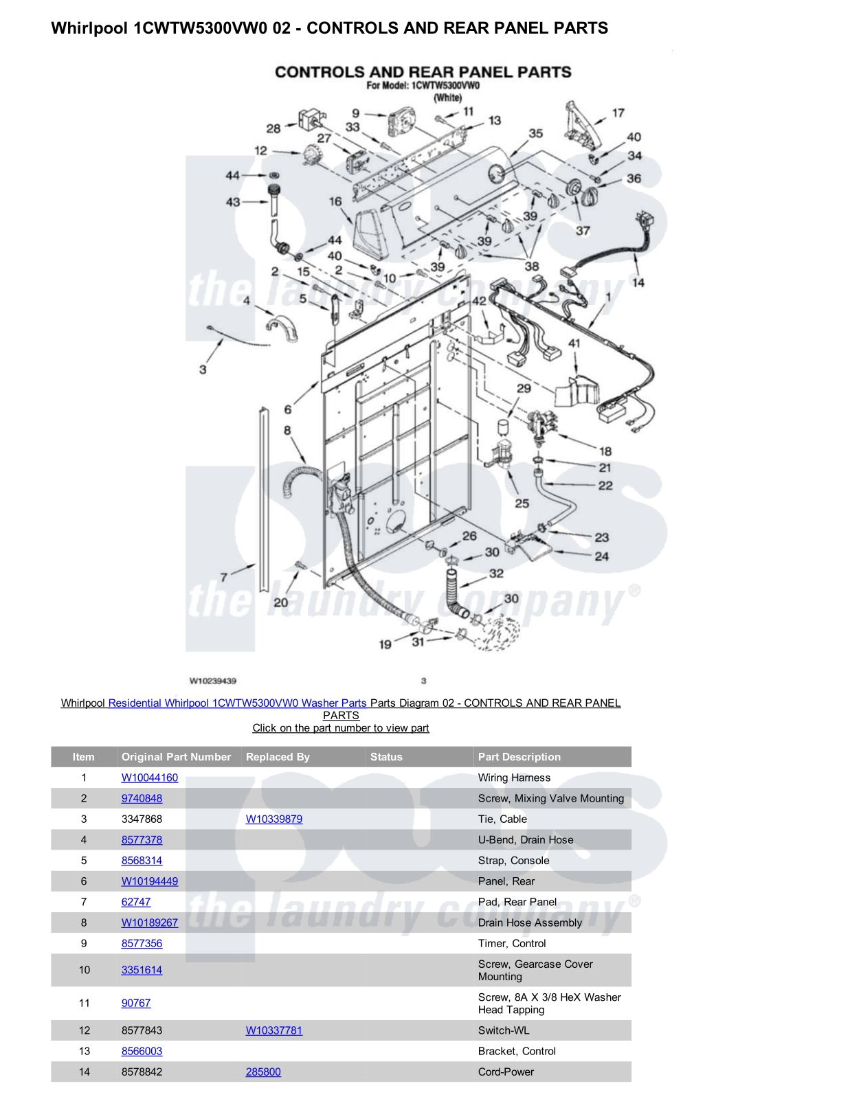 Whirlpool 1CWTW5300VW0 Parts Diagram