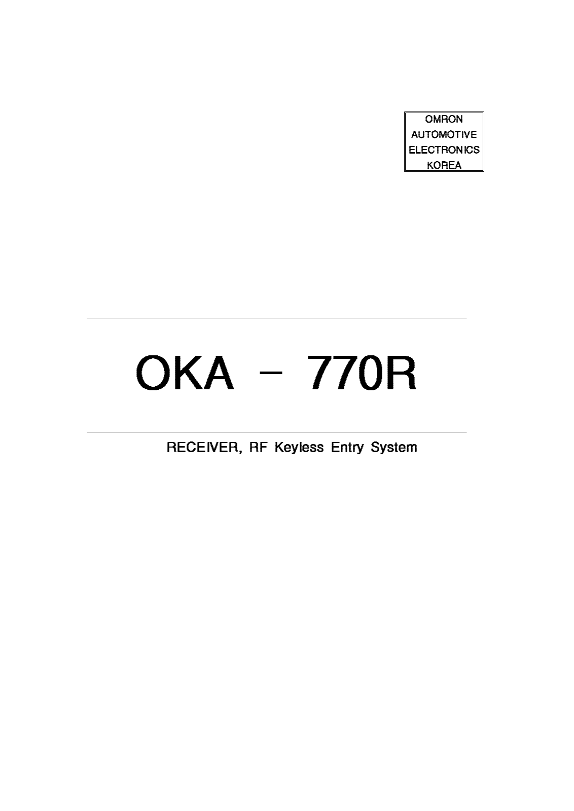 Omron Automotive Electronics Korea OKA 770R User Manual