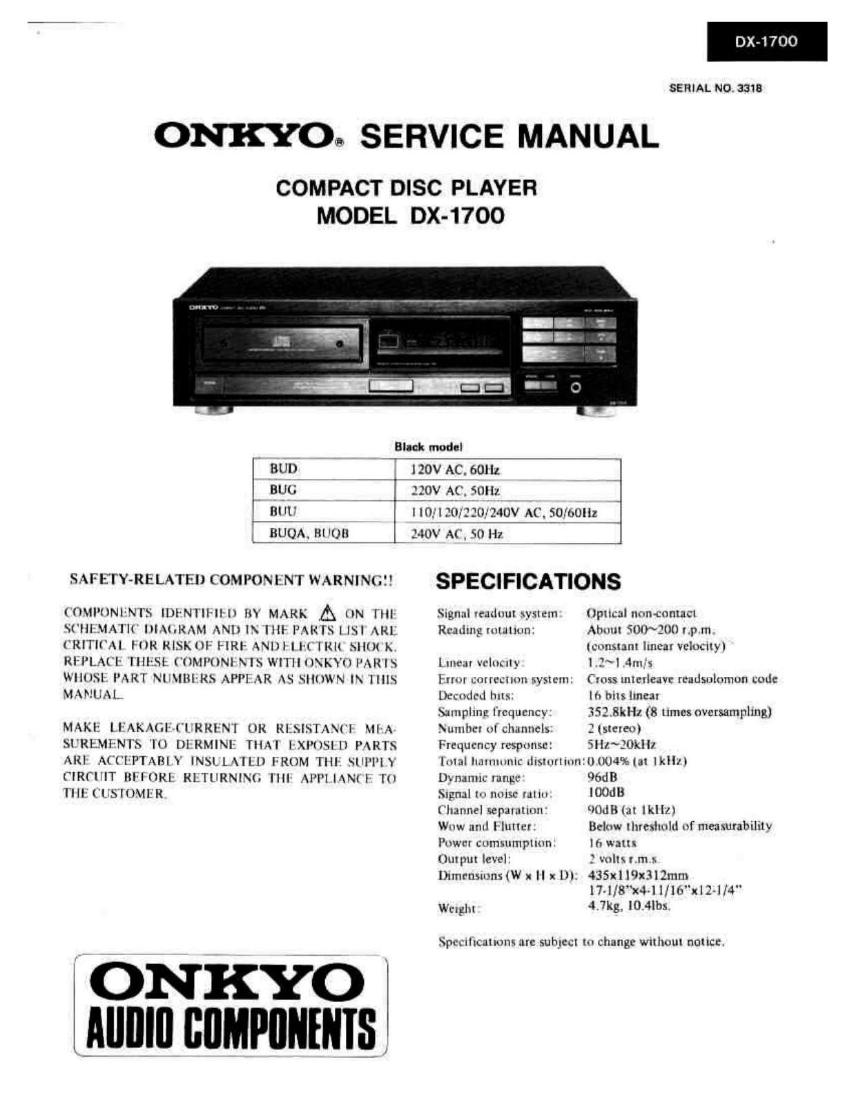 Onkyo DX-1700 Service manual