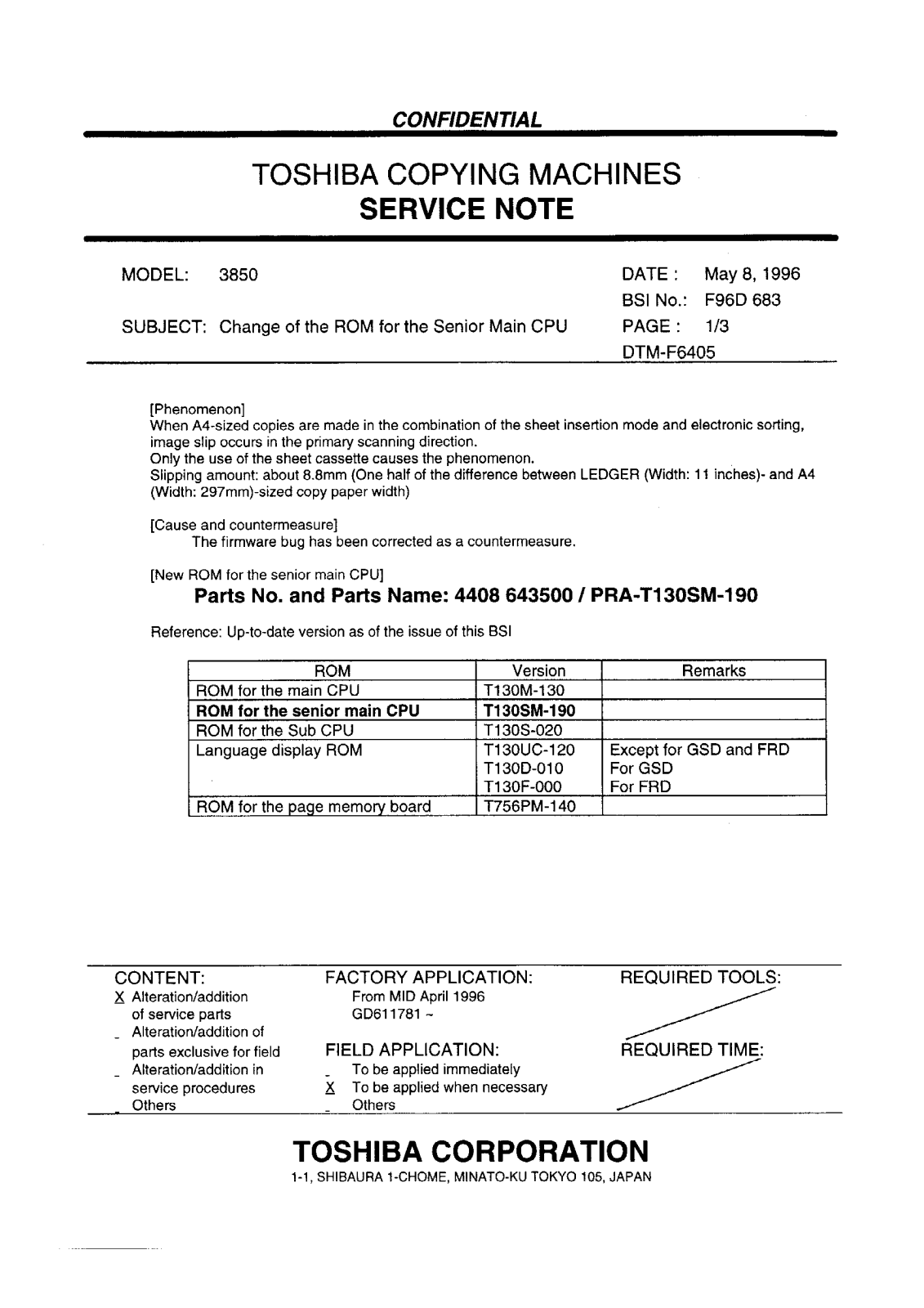 Toshiba f96d683 Service Note