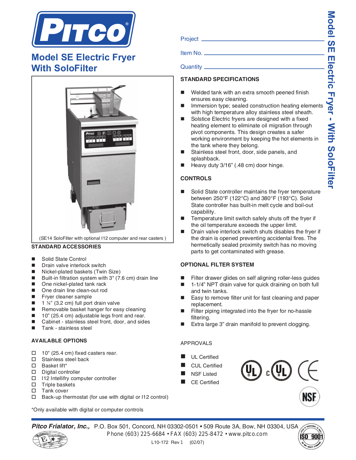 Pitco Frialator SE General Manual