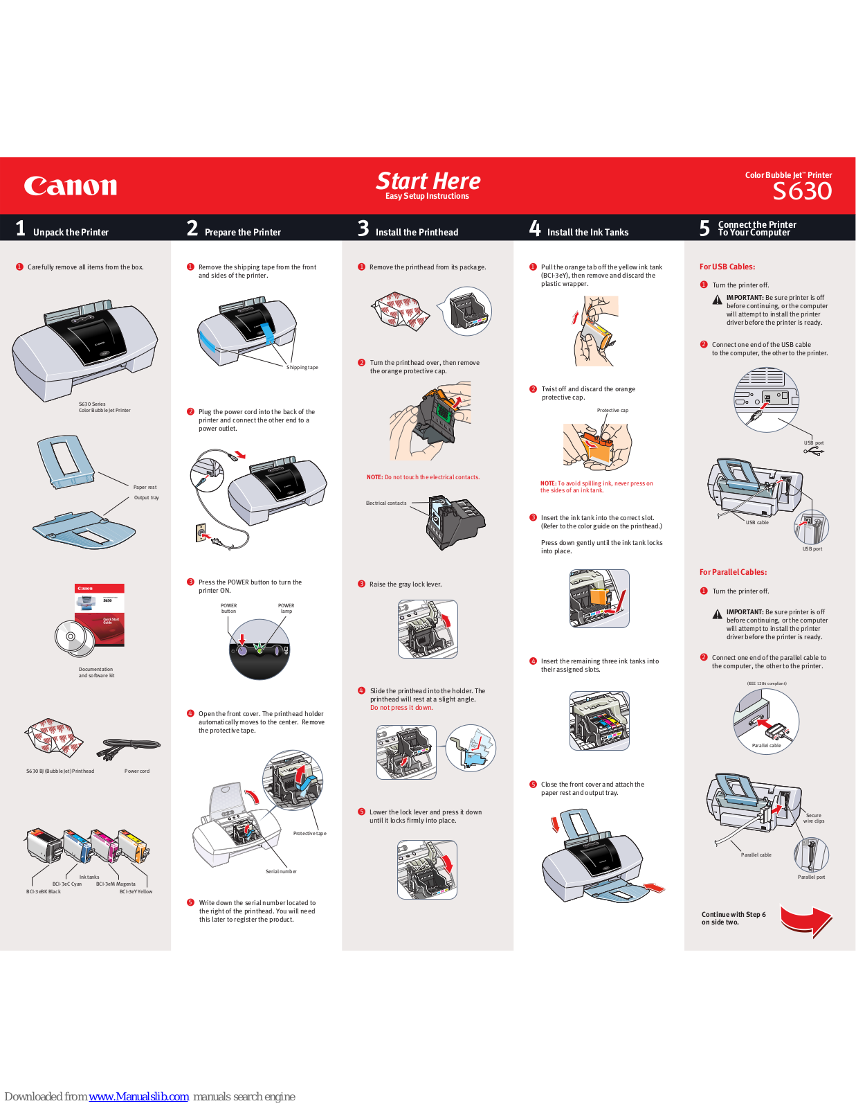 Canon BJC-S630, S630 - S 630 Color Inkjet Printer, S630 Setup Instructions