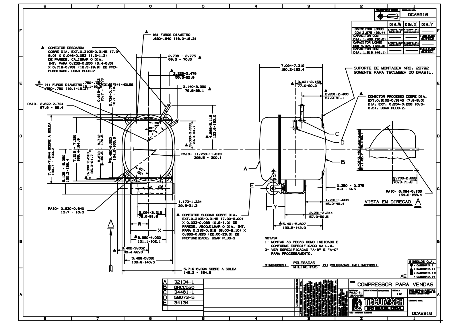 Tecumseh AEA2380ZXA Drawing Data