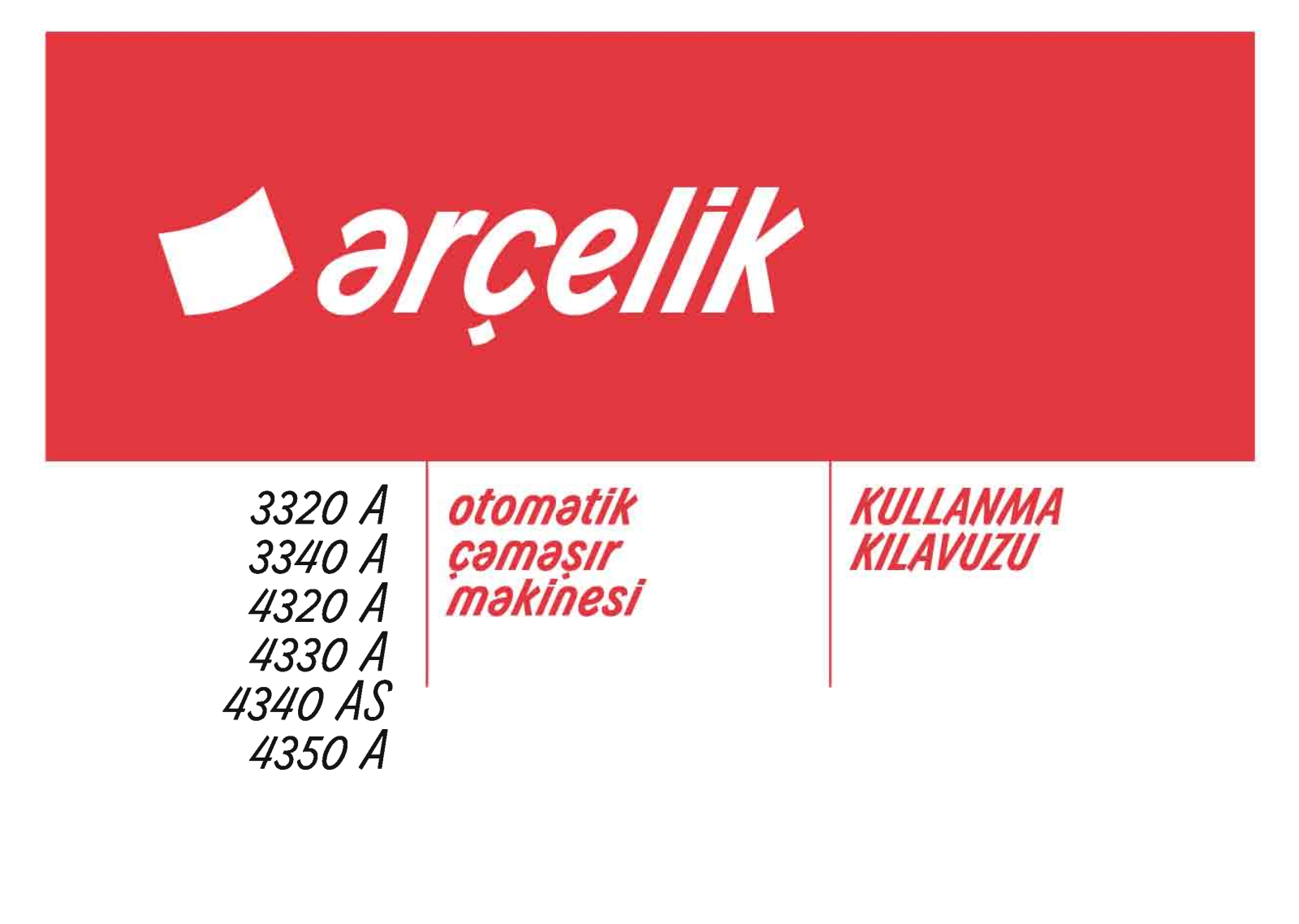 Arçelik 3320A, 3340A, 4320A, 4330A, 4340AS User manual