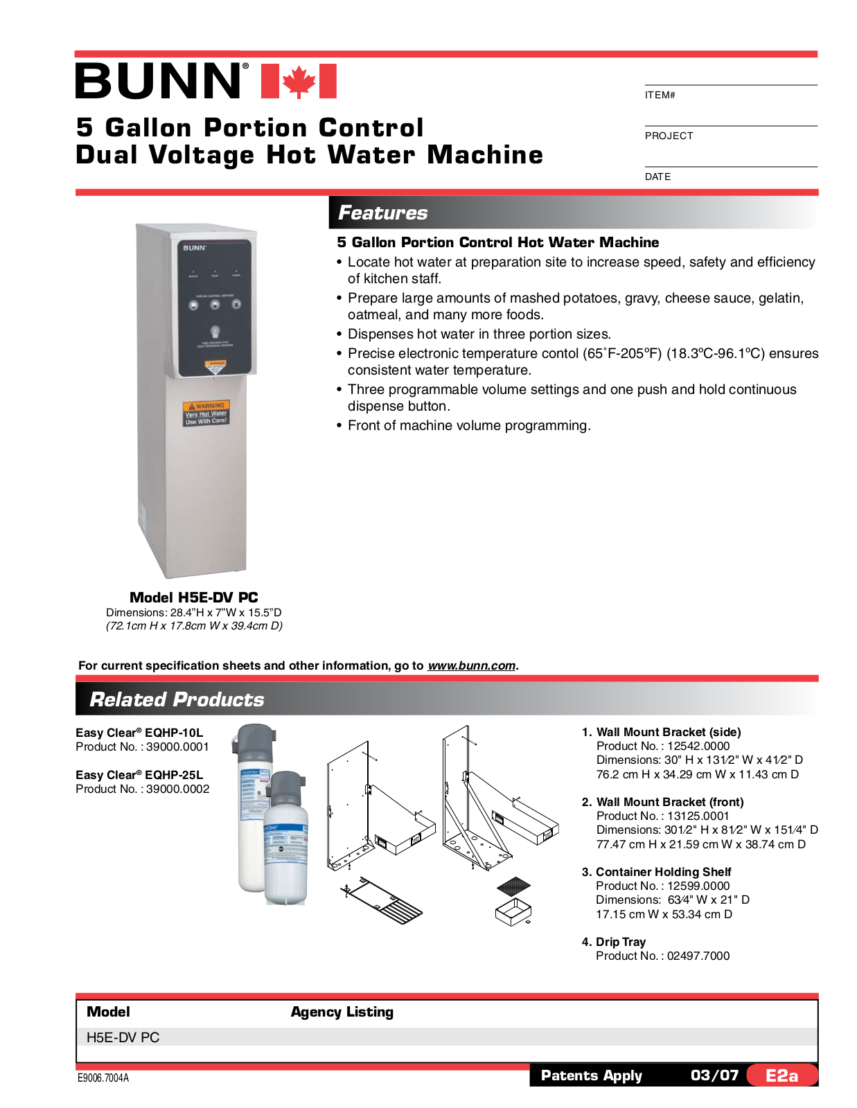 Bunn-O-Matic H5E-DV PC General Manual