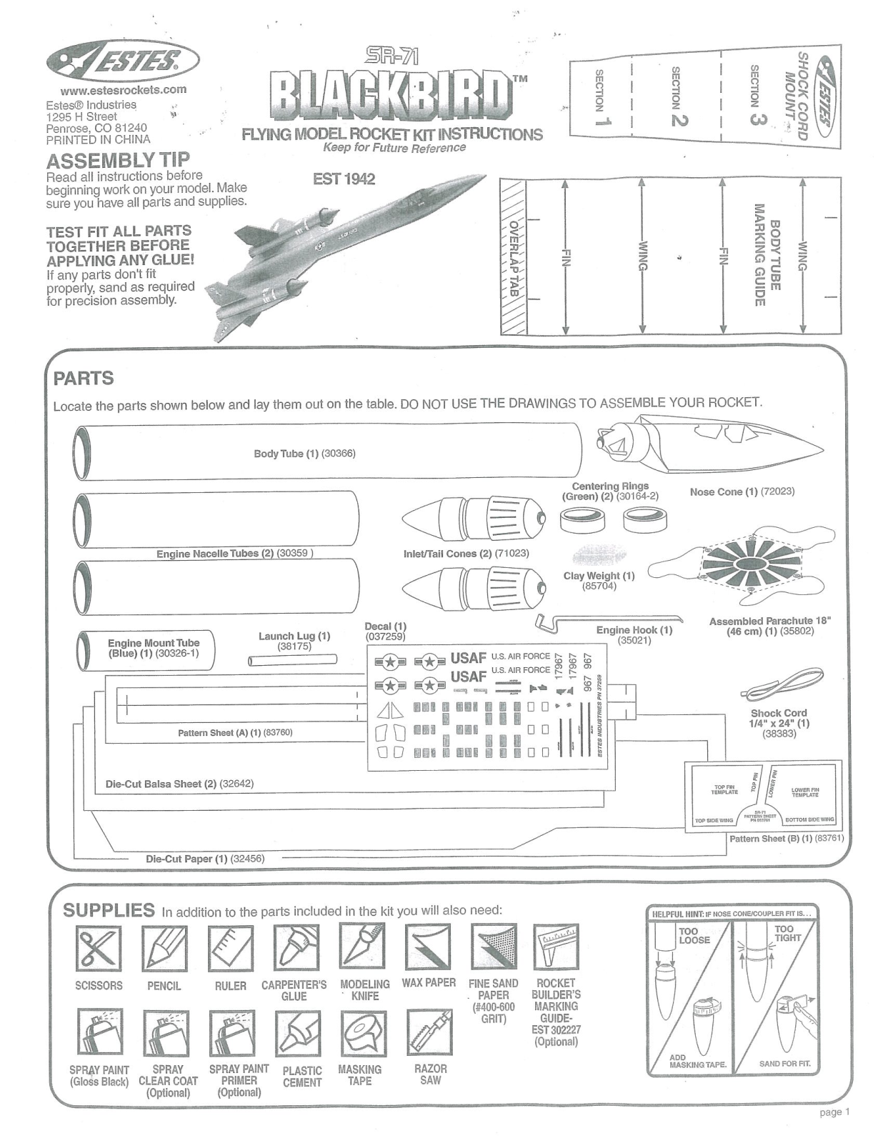 ESTES SR 71 User Manual