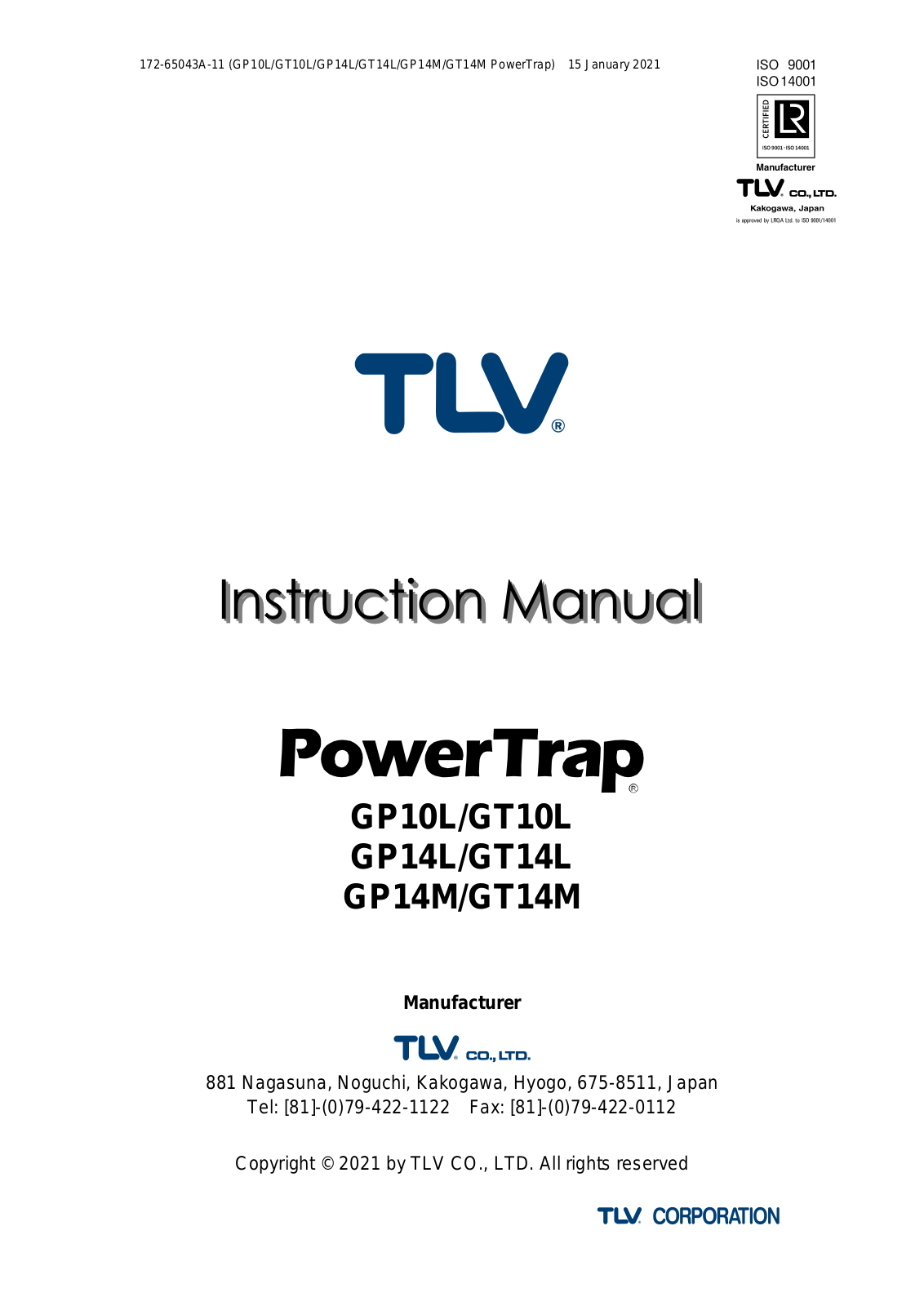 TVL GP10, GP14L, GP14M, GT14M, GT14L Instruction Manual