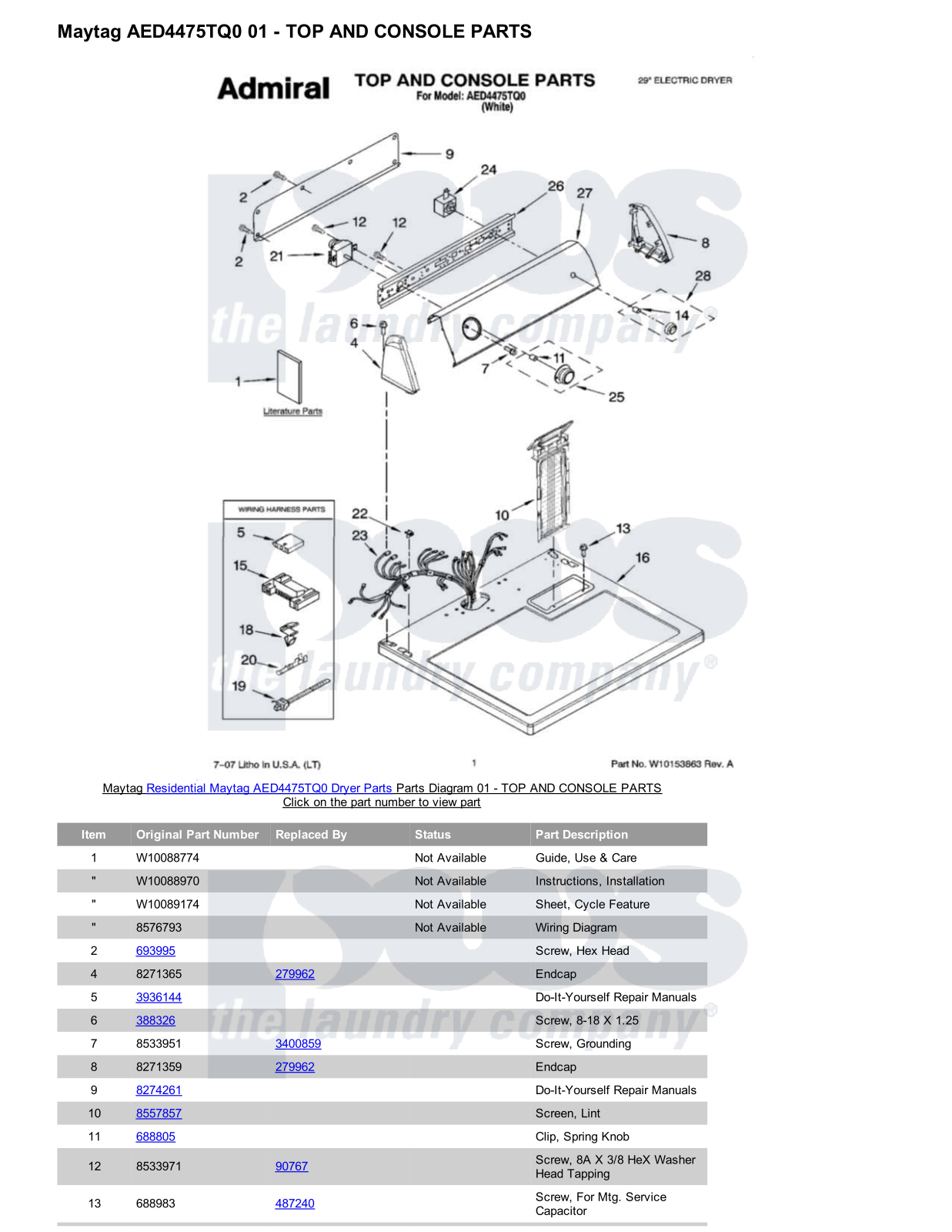 Maytag AED4475TQ0 Parts Diagram