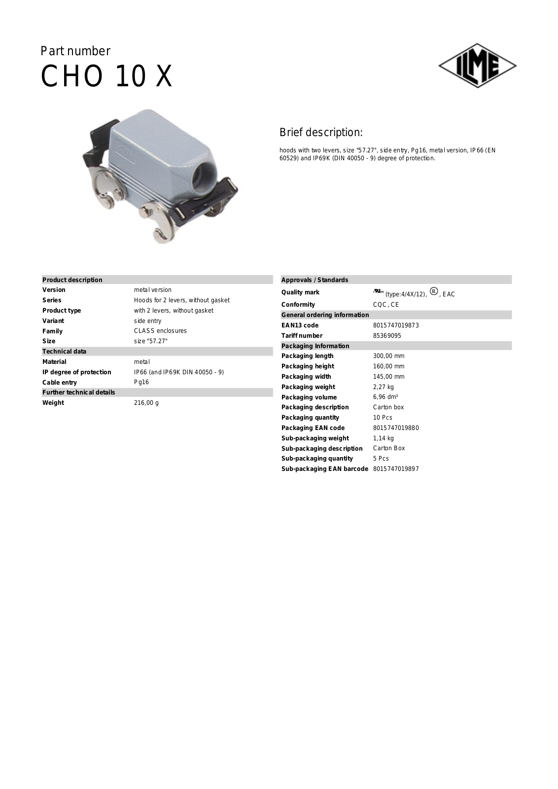 Datasheet CHO-10X Datasheet (ILME) - ManualMachine.com