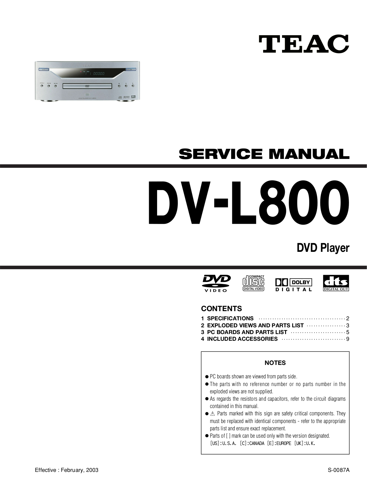 TEAC DVL-800 Service manual