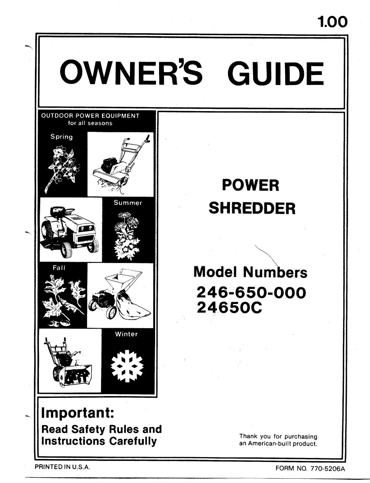 Bolens 24650C, 246-650-000 User Manual