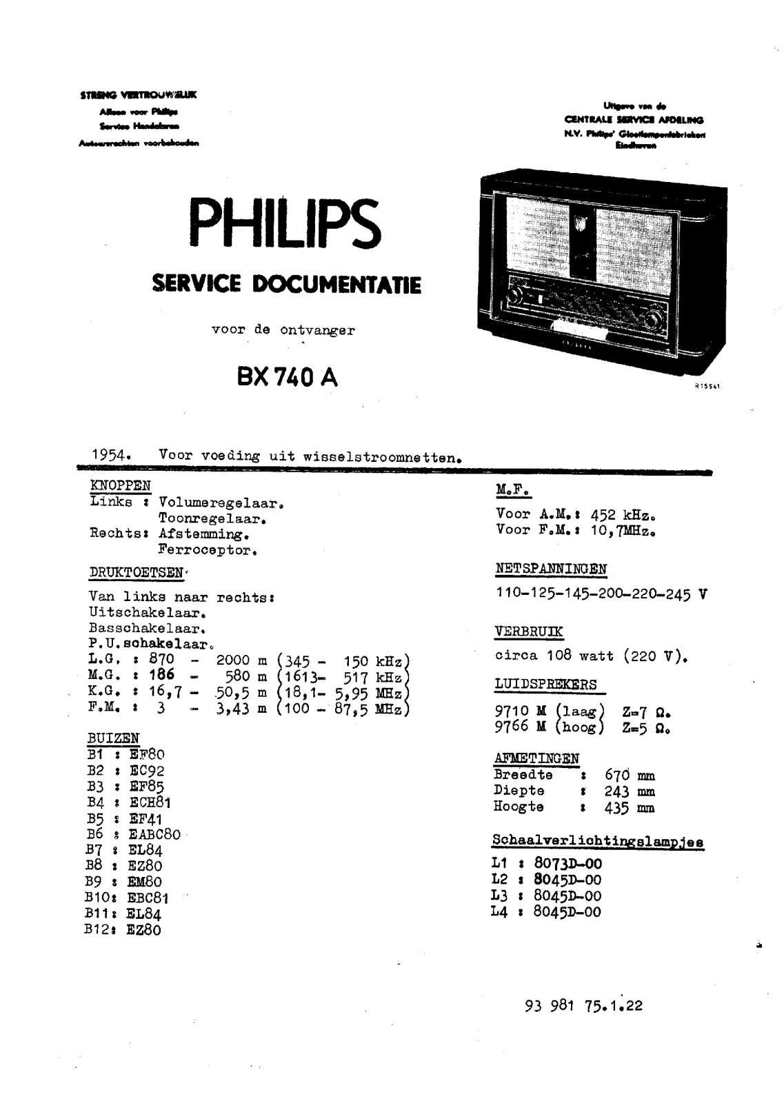 Philips BX740A Schematic