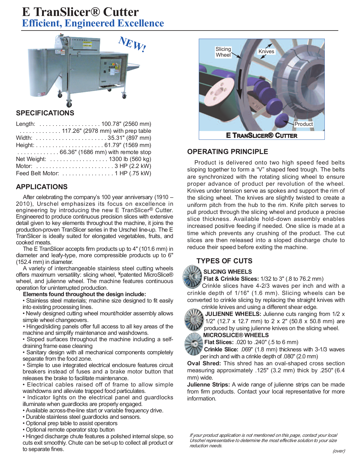 Urschel E TranSlicer, E TranSlicer Cutter User Manual