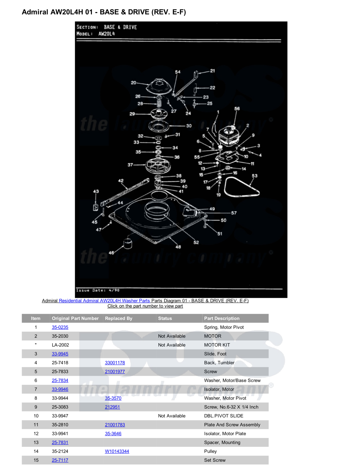 Admiral AW20L4H Parts Diagram