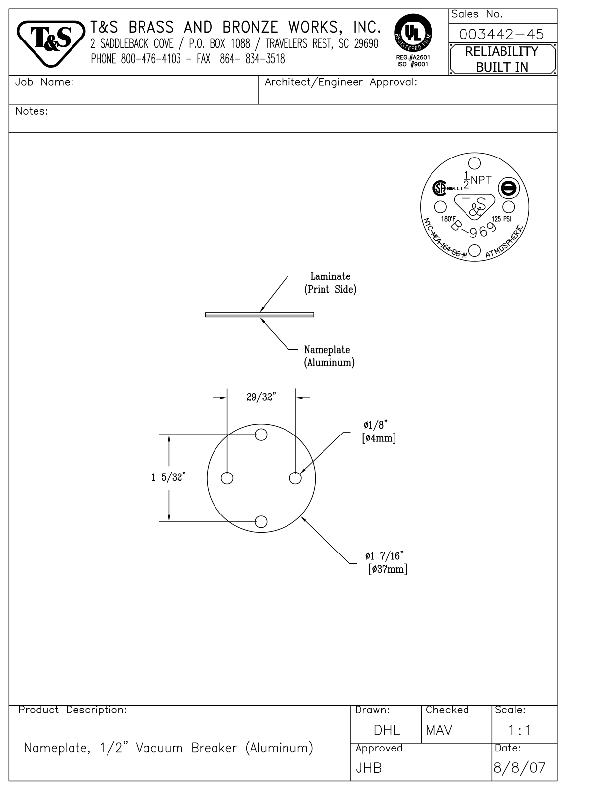 T&S Brass 003442-45 User Manual