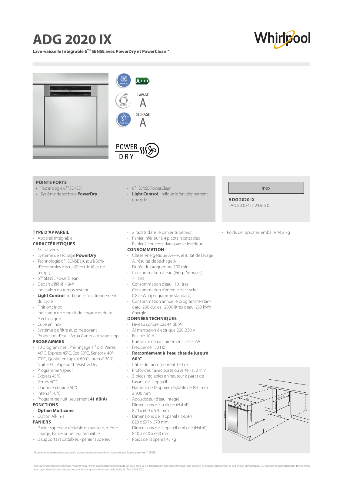 Whirlpool ADG 2020 IX Product information