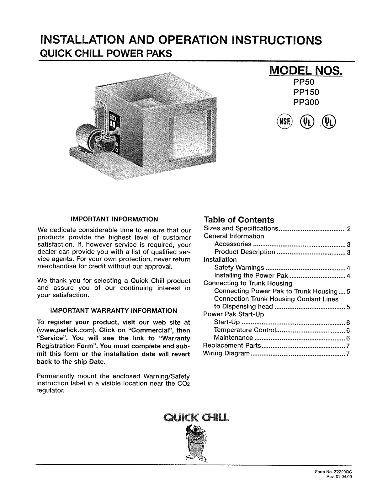 Perlick PP150 Service Manual