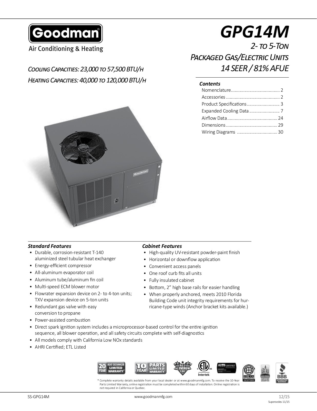 Goodman GPG1430040M41AA User Manual