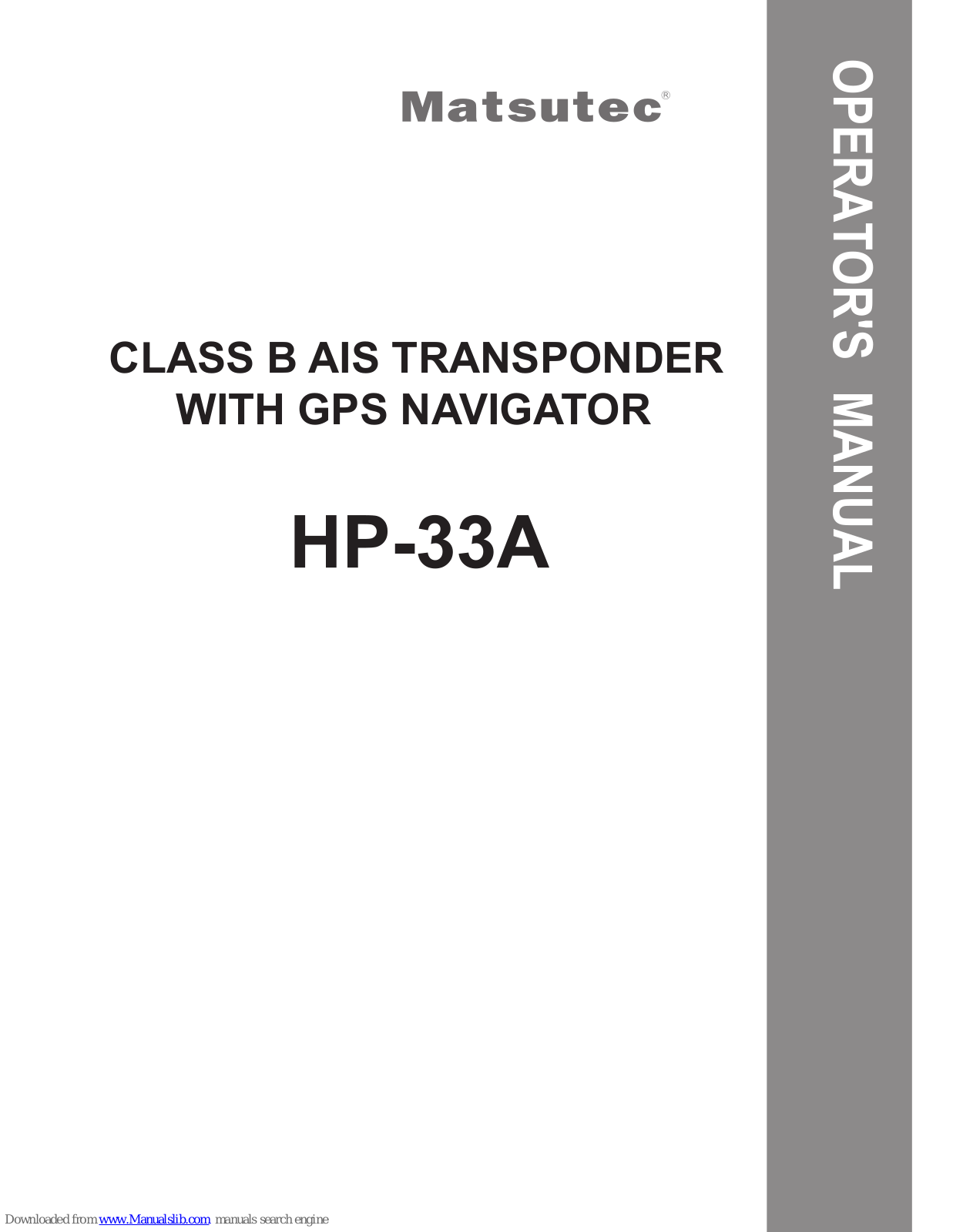 Matsutec HP-33A Operator's Manual