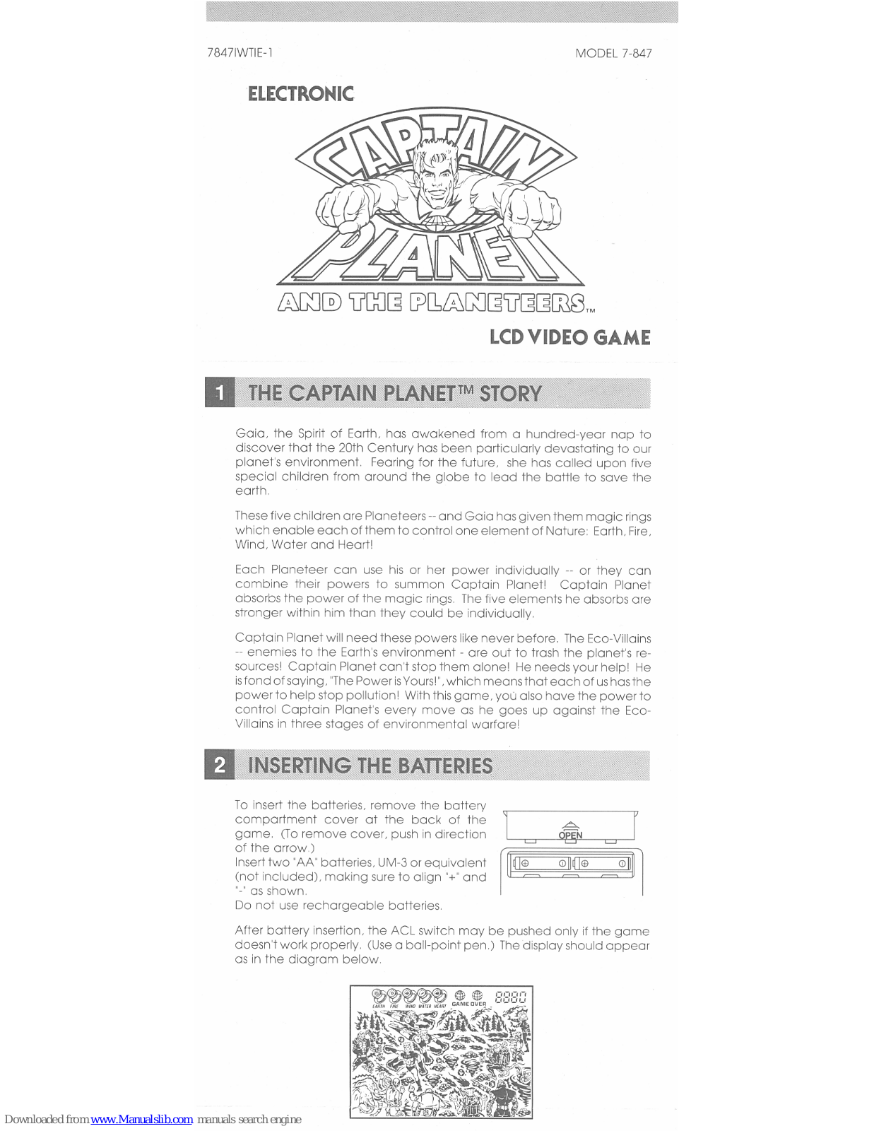 Tiger Electronic Toys 7847WTIE-1, captain planet 7-847 Instructions Manual