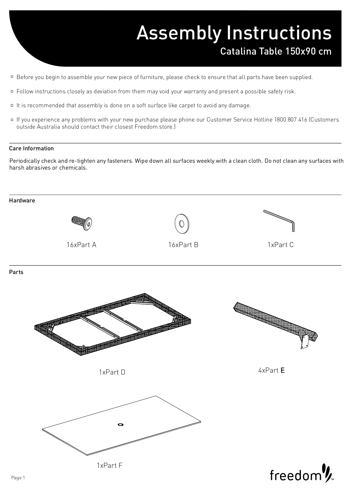 Freedom Catalina Table Assembly Instruction