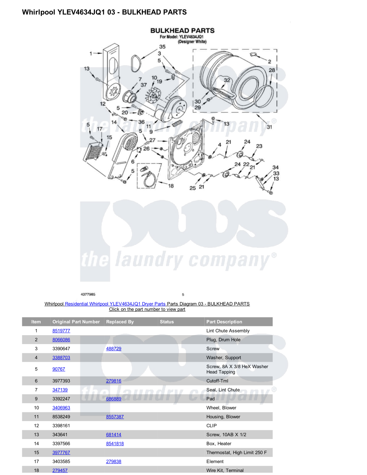 Whirlpool YLEV4634JQ1 Parts Diagram