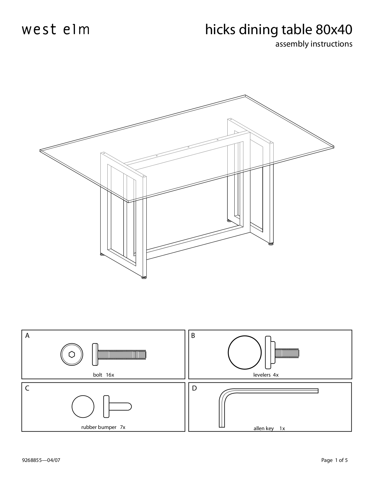 West Elm Hicks Dining Table - Long Glass Assembly Instruction