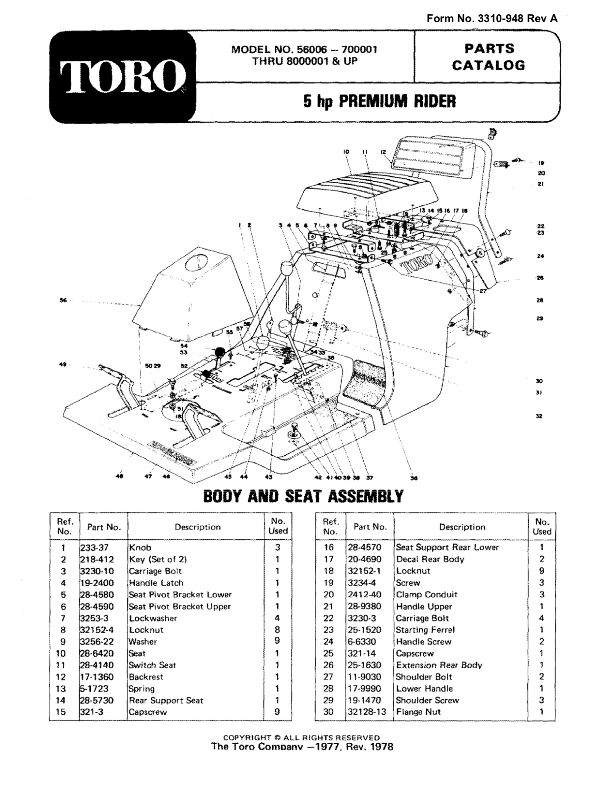 Toro 56006 Parts Catalogue