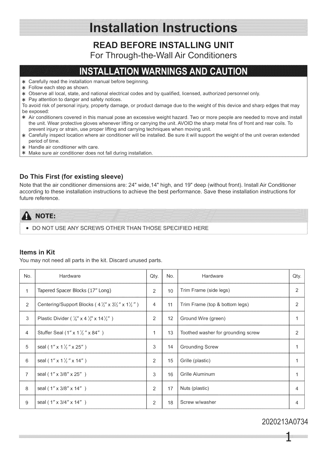 Frigidaire CAWE12ERR410A10, CAWE11ERR410A10, FAH086T1T10, FAH08ET1T10, FRA086HT110 Installation Guide - ManualMachine.com